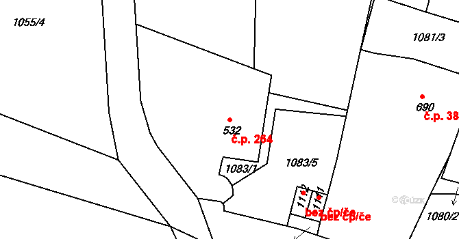 Prachatice II 264, Prachatice na parcele st. 532 v KÚ Prachatice, Katastrální mapa
