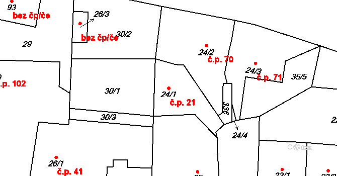 Mlékojedy 21 na parcele st. 24/1 v KÚ Mlékojedy u Litoměřic, Katastrální mapa
