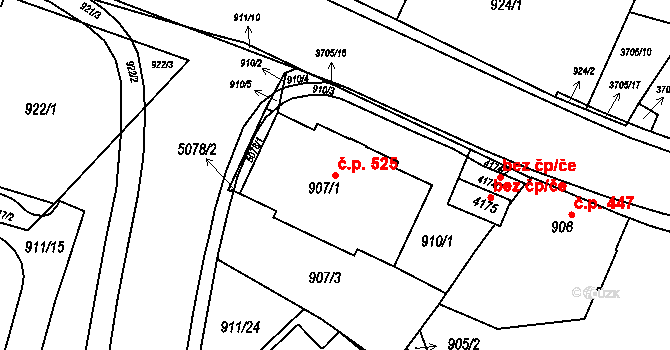 Žamberk 525 na parcele st. 907/1 v KÚ Žamberk, Katastrální mapa