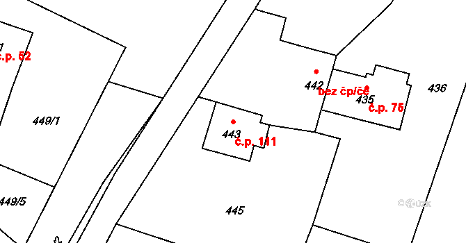 Prstná 111, Petrovice u Karviné na parcele st. 443 v KÚ Prstná, Katastrální mapa