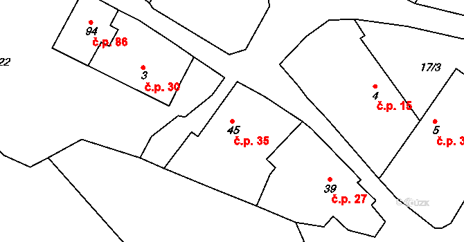 Chlístov 35 na parcele st. 45 v KÚ Chlístov u Rokytnice nad Rokytnou, Katastrální mapa