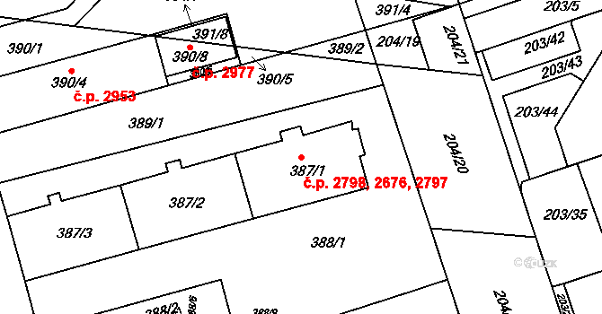 Královo Pole 2676,2797,2798, Brno na parcele st. 387/1 v KÚ Královo Pole, Katastrální mapa