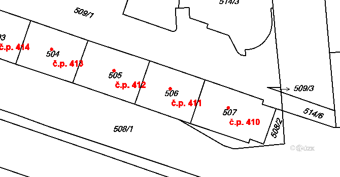 Řetenice 411, Teplice na parcele st. 506 v KÚ Teplice-Řetenice, Katastrální mapa