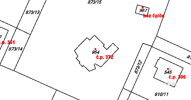 Skalice 372, Frýdek-Místek na parcele st. 954 v KÚ Skalice u Frýdku-Místku, Katastrální mapa
