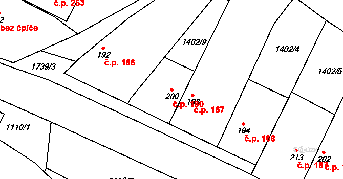 Čečelice 180 na parcele st. 200 v KÚ Čečelice, Katastrální mapa