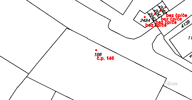 Střed 146, Rokycany na parcele st. 186 v KÚ Rokycany, Katastrální mapa