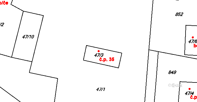 Rokytovec 35 na parcele st. 47/3 v KÚ Rokytovec, Katastrální mapa