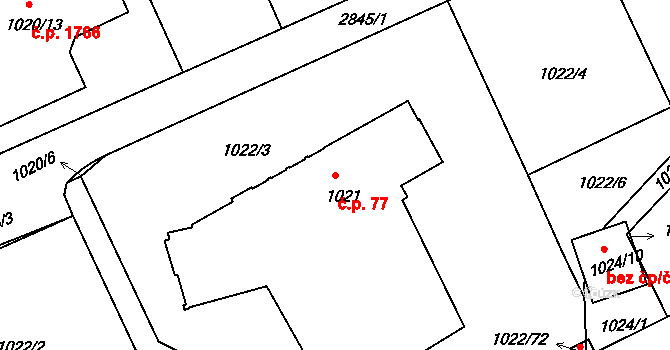 Braník 77, Praha na parcele st. 1021 v KÚ Braník, Katastrální mapa