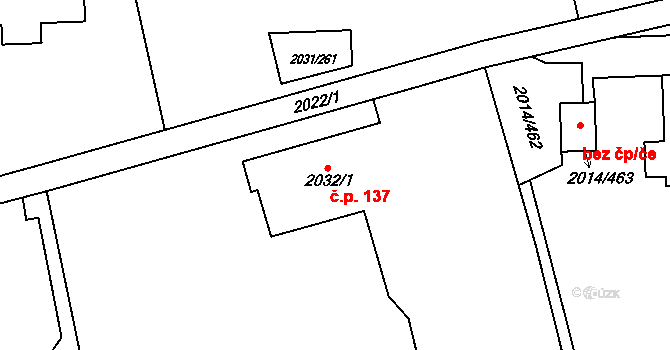 Chodov 137, Praha na parcele st. 2032/1 v KÚ Chodov, Katastrální mapa