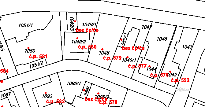 Řepy 579, Praha na parcele st. 1048 v KÚ Řepy, Katastrální mapa