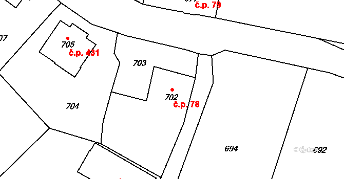 Rumburk 2-Horní Jindřichov 78, Rumburk na parcele st. 702 v KÚ Horní Jindřichov, Katastrální mapa