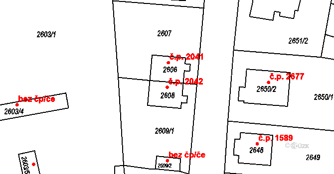 Česká Lípa 2042 na parcele st. 2608 v KÚ Česká Lípa, Katastrální mapa