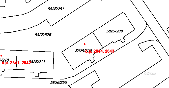 Česká Lípa 2643,2644 na parcele st. 5825/208 v KÚ Česká Lípa, Katastrální mapa