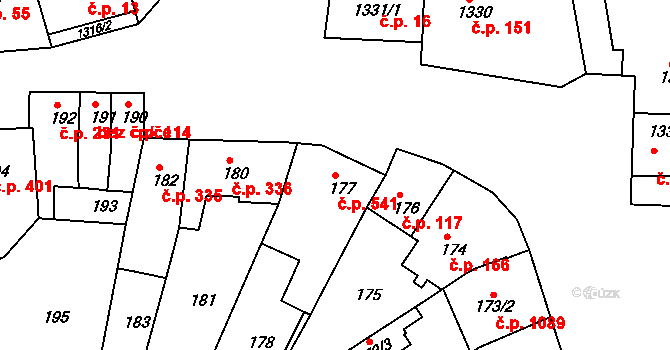 Újezd u Brna 541 na parcele st. 177 v KÚ Újezd u Brna, Katastrální mapa