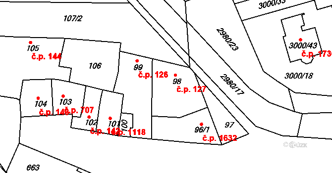 Šlapanice 127 na parcele st. 98 v KÚ Šlapanice u Brna, Katastrální mapa
