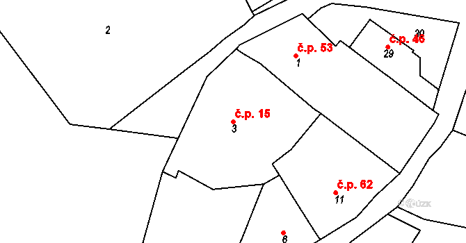 Sentice 15 na parcele st. 3 v KÚ Sentice, Katastrální mapa