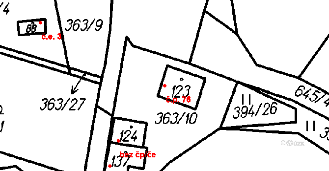 Malá Víska 76, Vrhaveč na parcele st. 123 v KÚ Malá Víska u Klatov, Katastrální mapa