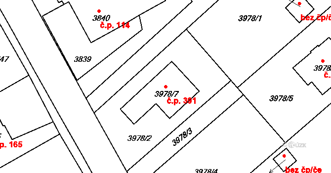 Lískovec 391, Frýdek-Místek na parcele st. 3978/7 v KÚ Lískovec u Frýdku-Místku, Katastrální mapa