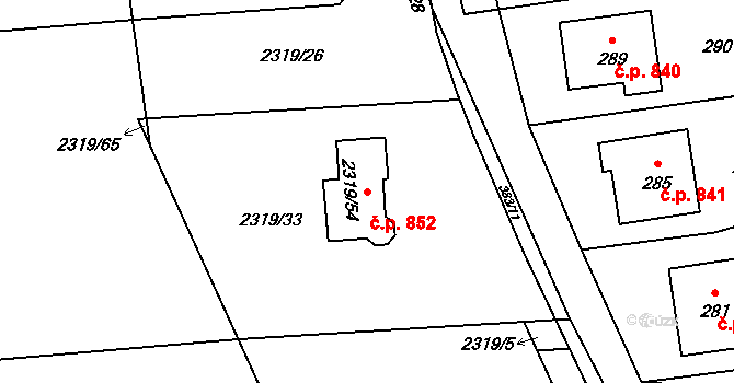 Bludov 852 na parcele st. 2319/54 v KÚ Bludov, Katastrální mapa