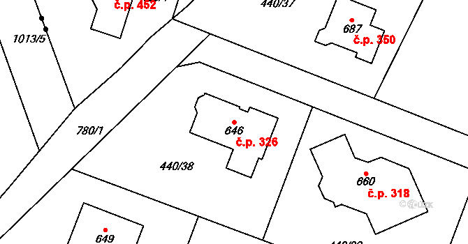Maršov 326, Krupka na parcele st. 646 v KÚ Maršov u Krupky, Katastrální mapa
