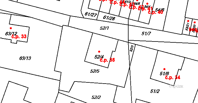 Poláky 35, Chbany na parcele st. 52/4 v KÚ Poláky, Katastrální mapa