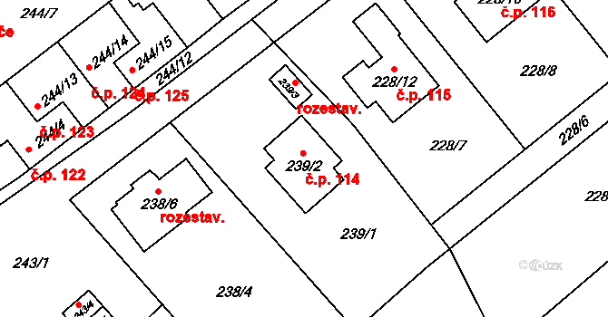 Nová Ves nad Lužnicí 114 na parcele st. 239/2 v KÚ Krabonoš, Katastrální mapa