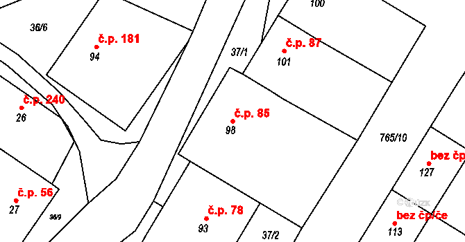 Výčapy 85 na parcele st. 98 v KÚ Výčapy, Katastrální mapa