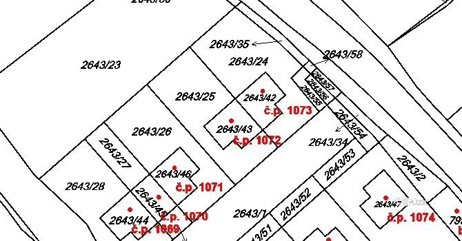 Valtice 1072 na parcele st. 2643/43 v KÚ Valtice, Katastrální mapa
