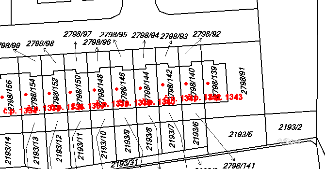 Mohelnice 1341 na parcele st. 2798/142 v KÚ Mohelnice, Katastrální mapa