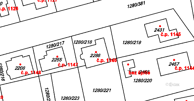 Dobřany 1146 na parcele st. 2286 v KÚ Dobřany, Katastrální mapa