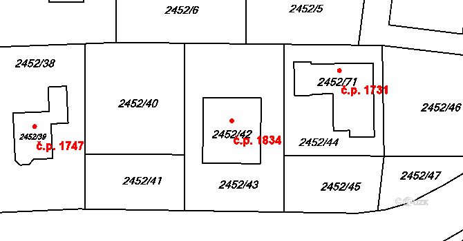 České Budějovice 6 1834, České Budějovice na parcele st. 2452/42 v KÚ České Budějovice 6, Katastrální mapa