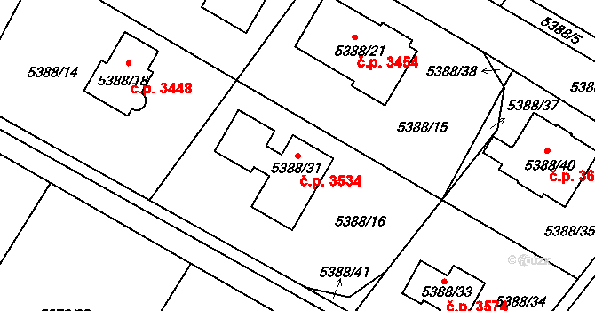 Frýdek 3534, Frýdek-Místek na parcele st. 5388/31 v KÚ Frýdek, Katastrální mapa