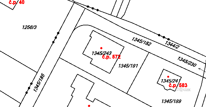 Pokratice 572, Litoměřice na parcele st. 1345/243 v KÚ Pokratice, Katastrální mapa