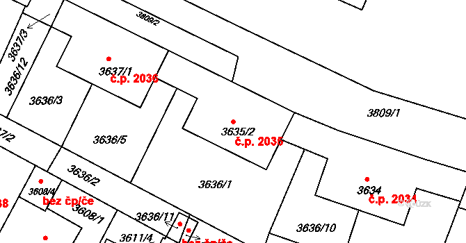 Předměstí 2035, Litoměřice na parcele st. 3635/2 v KÚ Litoměřice, Katastrální mapa