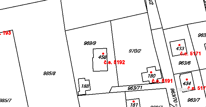 Kozojedy 5192 na parcele st. 456 v KÚ Kozojedy u Kostelce nad Černými Lesy, Katastrální mapa