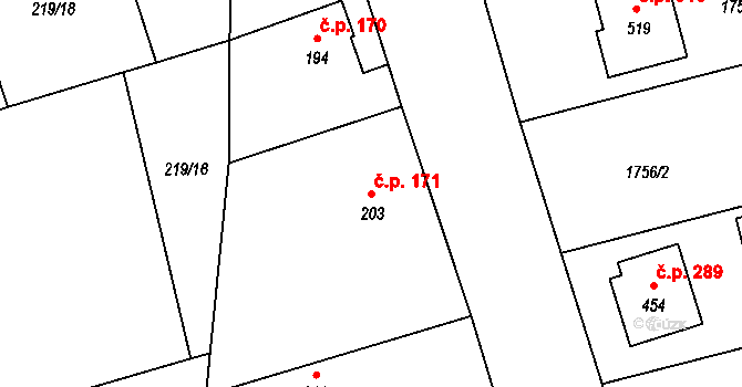 Čechtice 171 na parcele st. 203 v KÚ Čechtice, Katastrální mapa