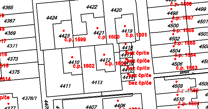 Žďár nad Sázavou 7 1603, Žďár nad Sázavou na parcele st. 4412 v KÚ Město Žďár, Katastrální mapa