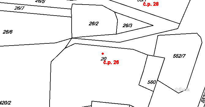 Bošovice 26, Čížová na parcele st. 20 v KÚ Bošovice u Čížové, Katastrální mapa