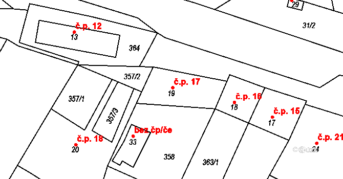 Maňová 17, Pernštejnské Jestřabí na parcele st. 19 v KÚ Maňová, Katastrální mapa