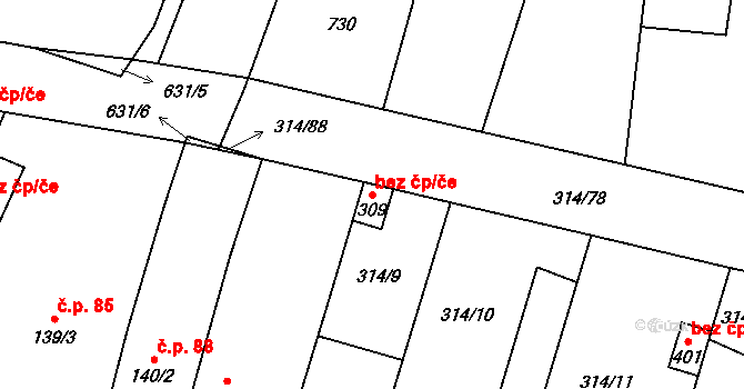 Lovčice 39372804 na parcele st. 309 v KÚ Lovčice u Nového Bydžova, Katastrální mapa