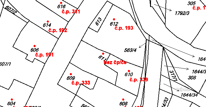 Hostomice 40563804 na parcele st. 611 v KÚ Hostomice pod Brdy, Katastrální mapa