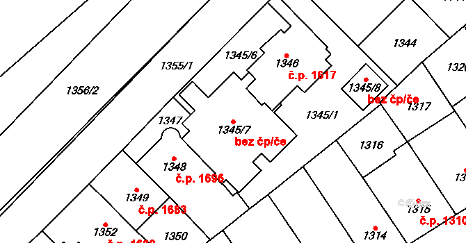 Chomutov 41952804 na parcele st. 1345/7 v KÚ Chomutov I, Katastrální mapa