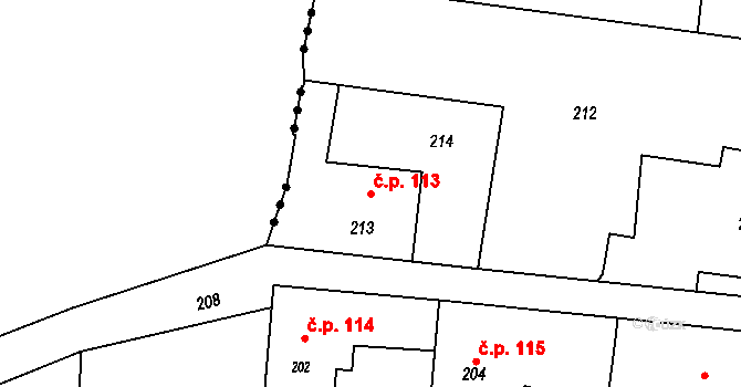 Děhylov 113 na parcele st. 213 v KÚ Děhylov, Katastrální mapa