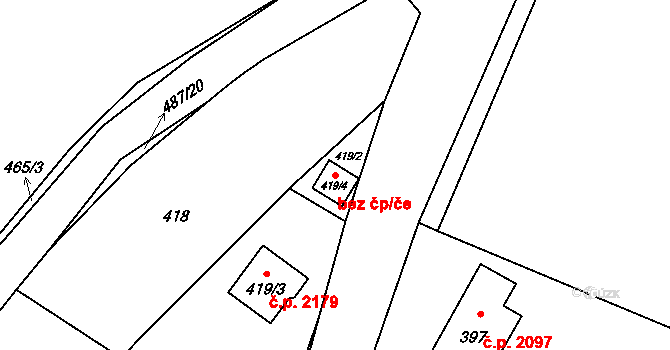 Rožnov pod Radhoštěm 43462804 na parcele st. 419/4 v KÚ Hážovice, Katastrální mapa