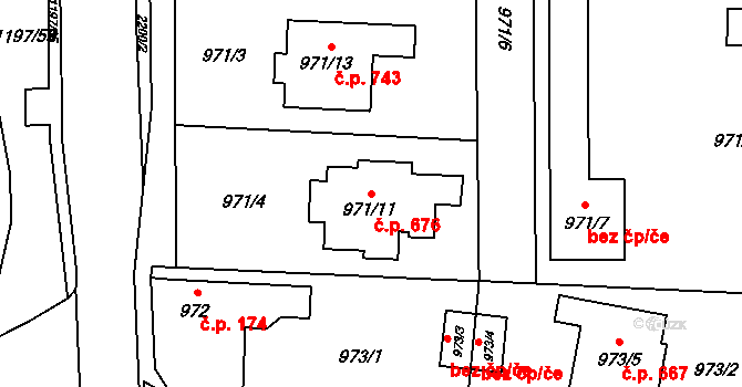 Kobeřice 676 na parcele st. 971/11 v KÚ Kobeřice ve Slezsku, Katastrální mapa