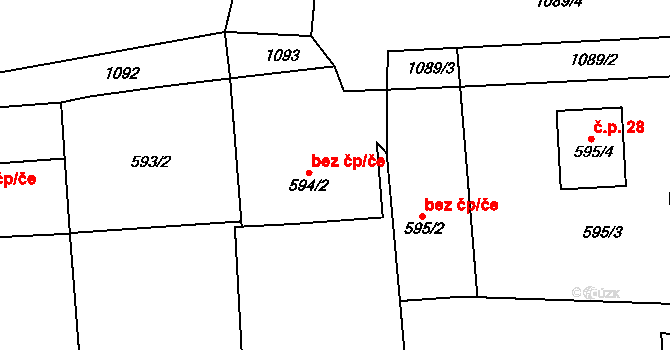 Meclov 45244804 na parcele st. 594/2 v KÚ Mračnice, Katastrální mapa