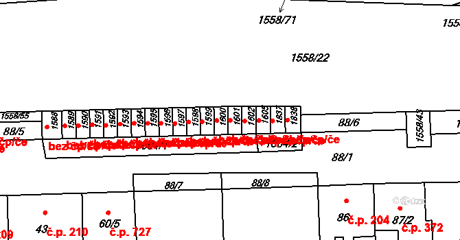 Brno 45568804 na parcele st. 1601 v KÚ Komárov, Katastrální mapa