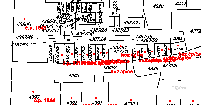 České Budějovice 49532804 na parcele st. 4387/10 v KÚ České Budějovice 3, Katastrální mapa