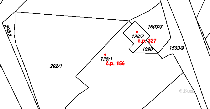 Rosice 156 na parcele st. 138/1 v KÚ Rosice u Chrasti, Katastrální mapa