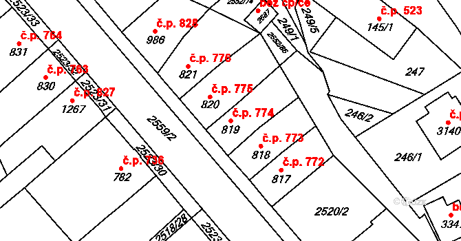 Hlinsko 774 na parcele st. 819 v KÚ Hlinsko v Čechách, Katastrální mapa